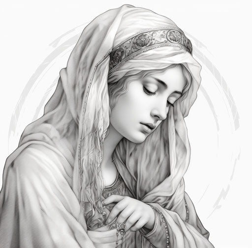 The Mary of the Lorenzo in black and white