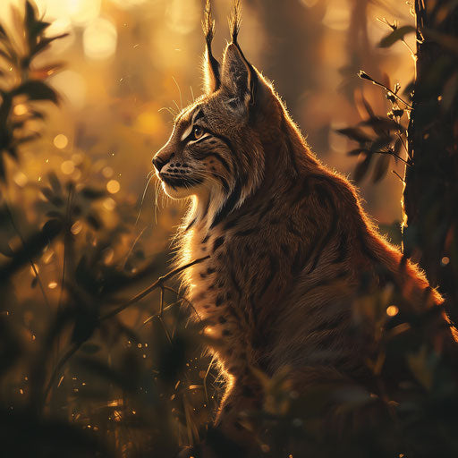 Lynx at dawn, bathed in the first warm light