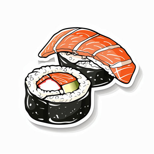 Minimalistic sushi on white background with sticker effect