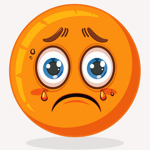 Orange circle with tears and frown, crying face emoji