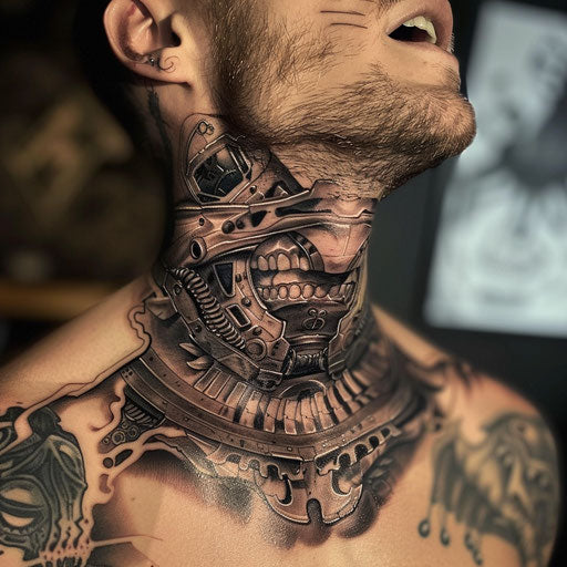 Throat tattoos with mechanical elements