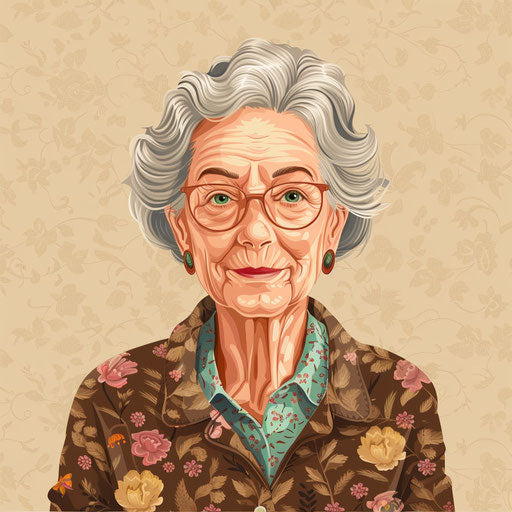 Realistic clipart of an aunt on a flat beige background