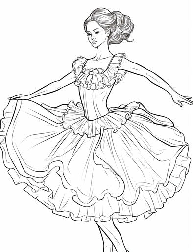 Free ballet coloring pages for girls, light red and aquamarine style, dark yellow and light magenta, energetic frenzy, ink wash 24:31