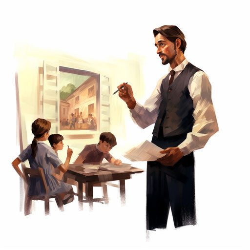 Teacher teaching clipart in the style of Oil painting