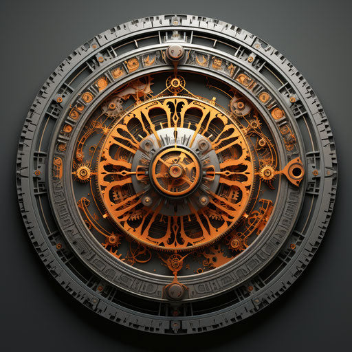 Zodiac wheel with gears, light orange and dark gray style