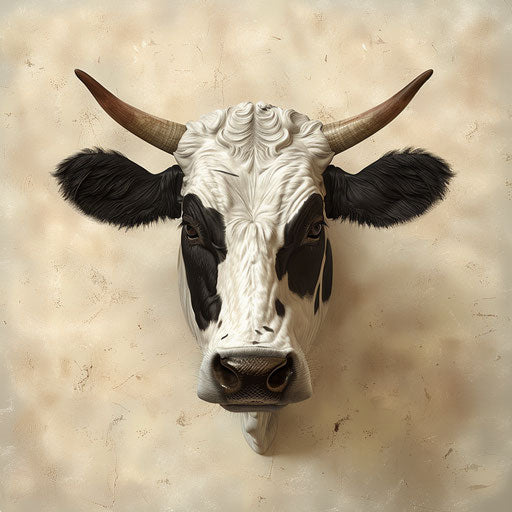 Realistic cow head clipart on flat beige background