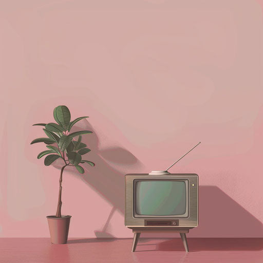 Realistic television on dusky rose background