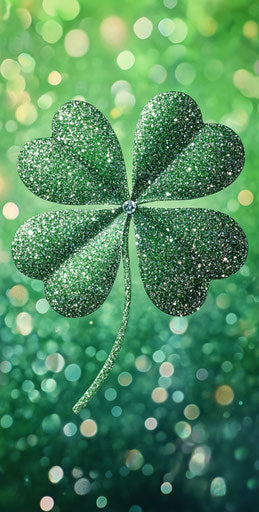 Shamrock with diamonds, glittery background, phone wallpaper