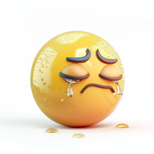 Sad emoji with water droplets on its face