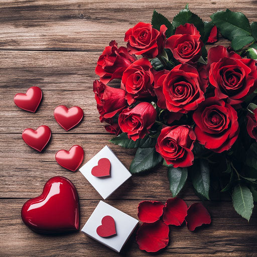 Passion and love: bouquet of red roses on wooden background