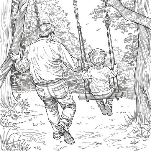 Playful scene of a dad pushing his child on a swing in the park