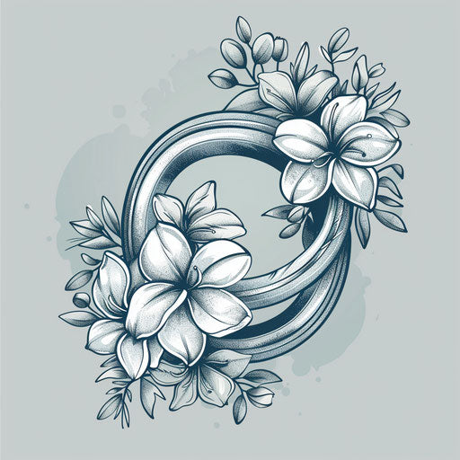 Elegant flat tattoo sketch of intertwined wedding rings