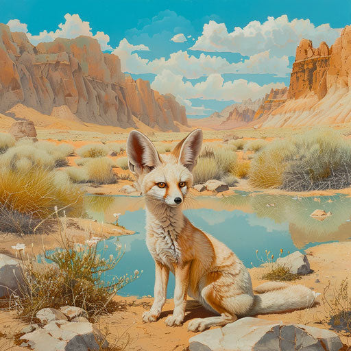 Fennec fox near a serene desert spring