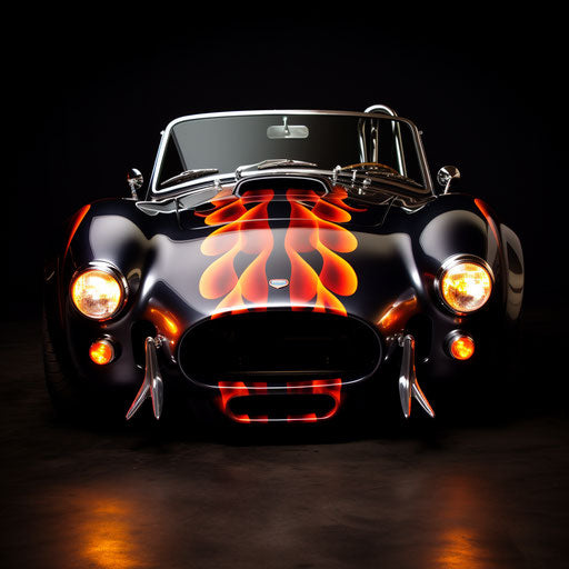 Flame decals on Shelby Cobra AC car