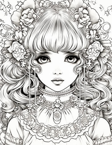 Anime drawing of cute girl, gothic style