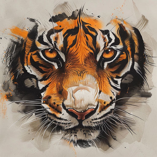 Classic tattoo sketch in flat design, tiger eyes in orange and black
