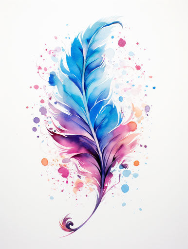 Watercolor feather with flying butterflies, positive/negative style