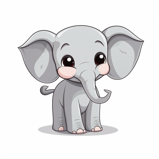 Cartoon elephant in Minimalist style, on white background