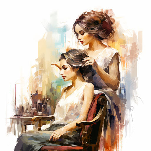 Clipart salon in the style of oil painting, on a white background