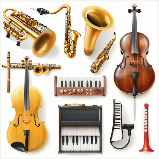 Musical instruments clipart in a photo-realistic style