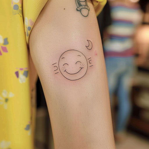 Laughing face in minimalist clipart style with soft pastel shades