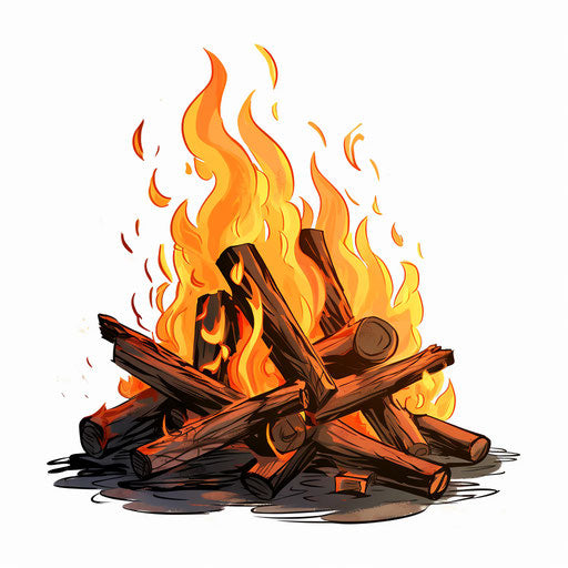 Bonfire clipart in the style of Chiaroscuro Art, on a white background