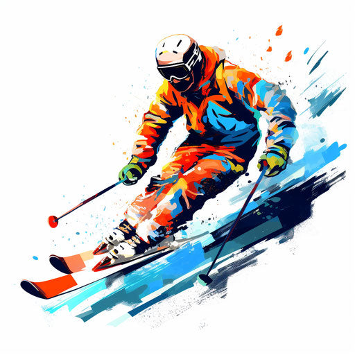 Ski drawing in the style of Chiaroscuro Art, on white background
