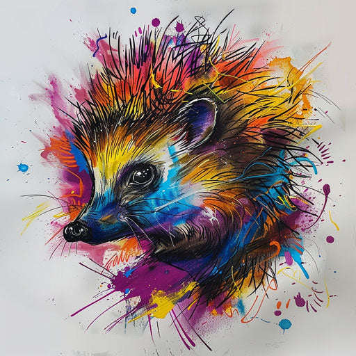 Expressionist sketch of a hedgehog with dynamic brush strokes and vivid colors