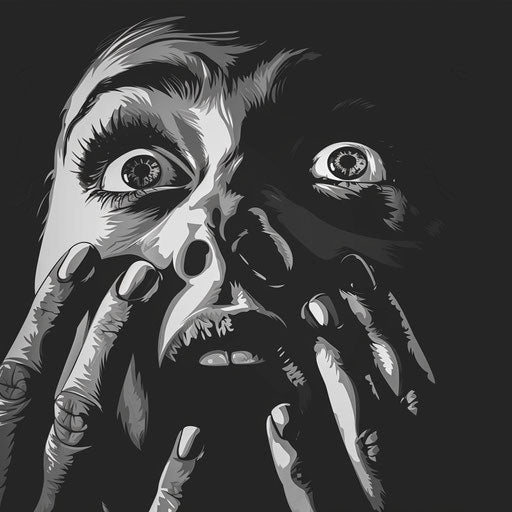 Realistic surprising illustration on dark charcoal background