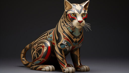 Bold patterns, precise lines, sterling silver highlights, dark emerald and red style