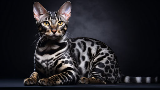 Bengal Cat, bold patterns in light black and silver, explosive pigmentation