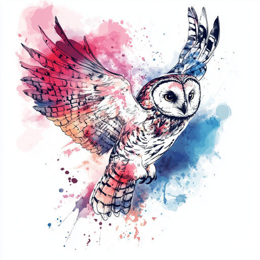 Owl neck tattoo with watercolor wash background