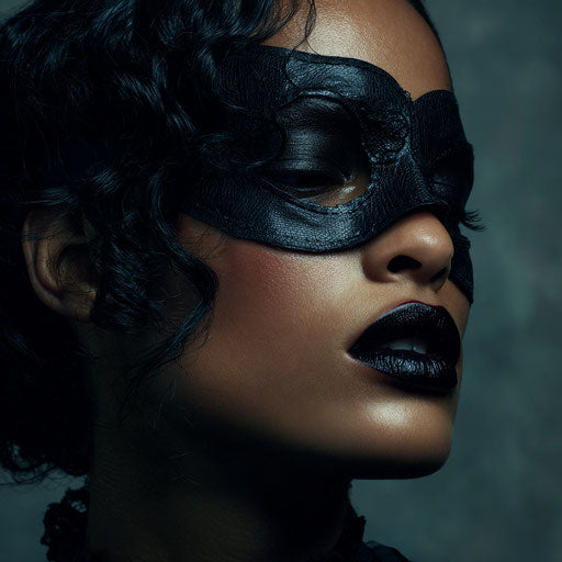 A mysterious gaze with striking black lips