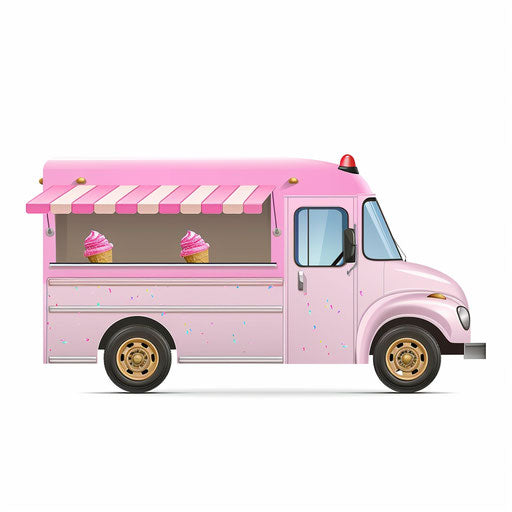Ice cream truck clipart with realistic style, white background