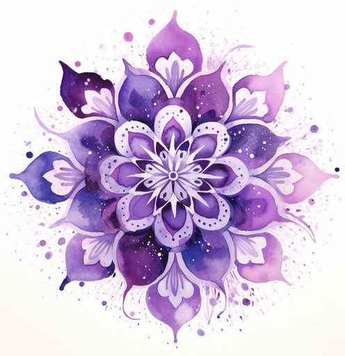 Abstract watercolor mandala in violet on white background
