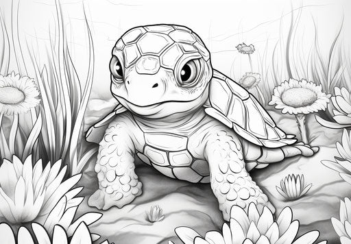 Turtle with flowers on the ground, Lisa Frank style, animated film, #screenshotsaturday, childlike, authentic expressions, Konica Auto S3 33:23