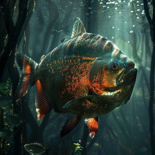 Piranha in a dramatic underwater scene with intense lighting