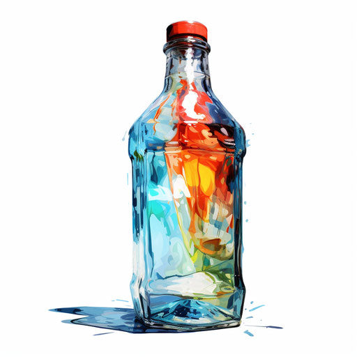 Plastic bottle painted in oil on white background