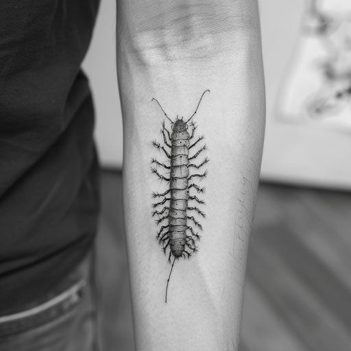 Elegant centipede tattoo with fine detail on white background