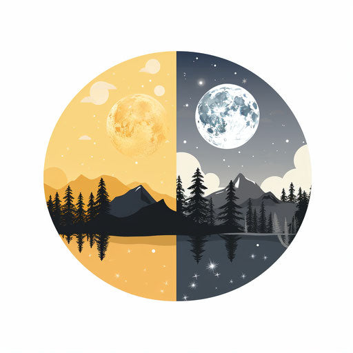 Day and night clipart in minimalist style, on white background