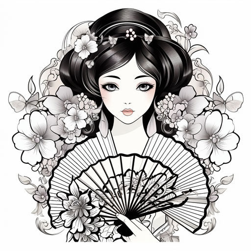 Hand drawn Japanese fan