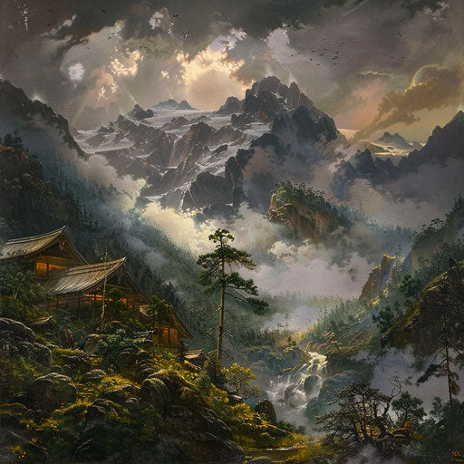 Japanese Alps under turbulent sky, Achenbach style