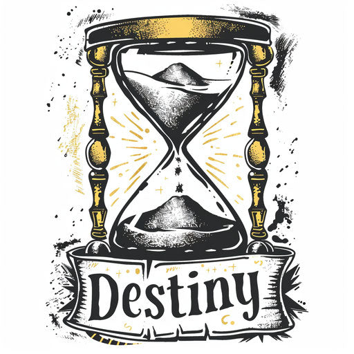 Destiny in hourglass with flowing sands, reflective tattoo