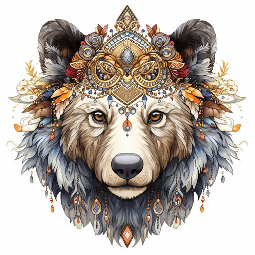 Bear with ornate head ornaments, graphic print vinyl mural
