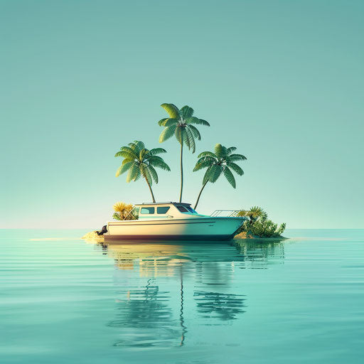 Realistic travel clipart on flat, serene aqua background