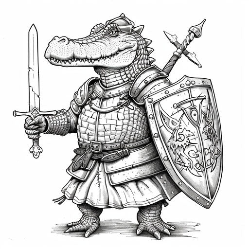 Crocodile knight with shield and sword