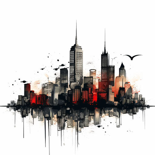 City clipart in the style of Chiaroscuro Art, on white background