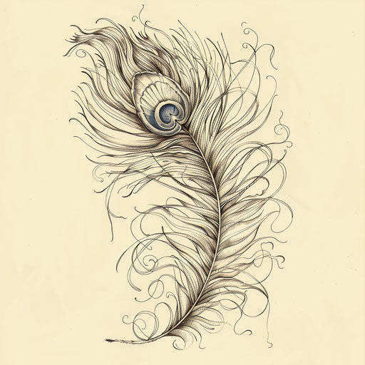 Renaissance-inspired peacock feather tattoo sketch with fine art elements and classical beauty