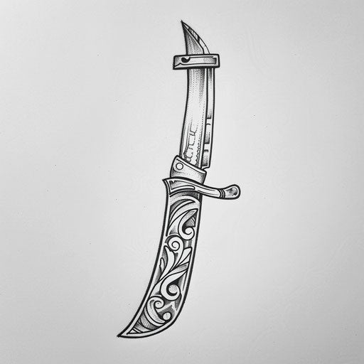 Stylish flat tattoo sketch of straight razor with elegant handle