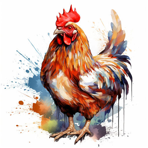 Chicken clipart in the style of Oil painting, on a white background